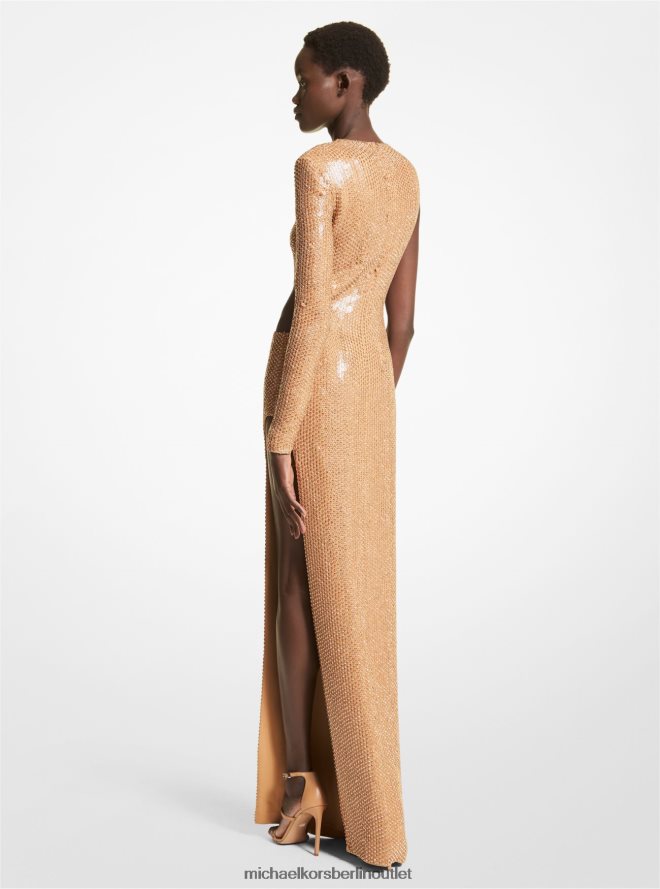 Kleidung de Michael Kors Frauen Handbesticktes, einärmliges Kleid aus Stretch-Cady aus der Kollektion Kamel 404V223634