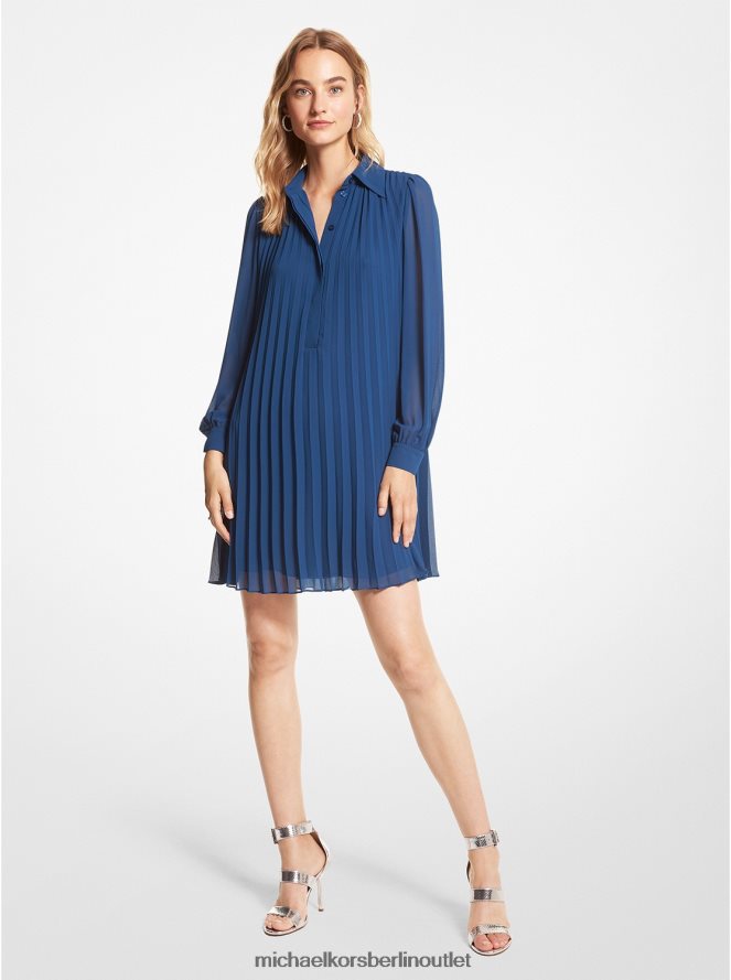 Kleidung de Michael Kors Frauen Hemdblusenkleid aus Georgette mit Falten Flussblau 404V22167
