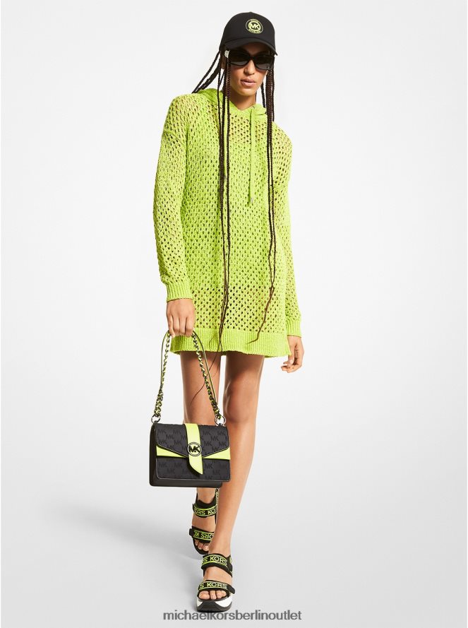 Kleidung de Michael Kors Frauen Kapuzenkleid aus Baumwollmischung und Mesh BRT Limeade 404V22147