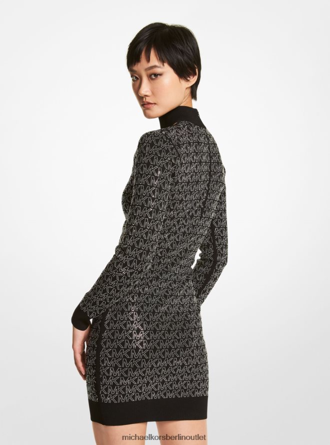 Kleidung de Michael Kors Frauen Kleid aus Stretch-Viskose mit Kristalllogo und Ausschnitten schwarzes Silber 404V22127