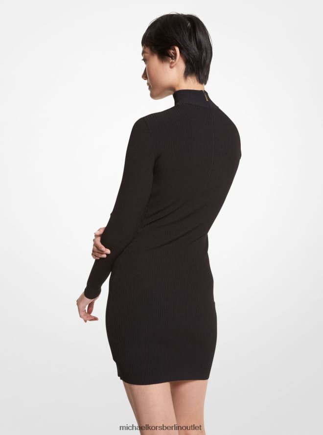 Kleidung de Michael Kors Frauen Kleid aus gerippter Stretch-Viskose mit Cut-outs Schwarz 404V22153