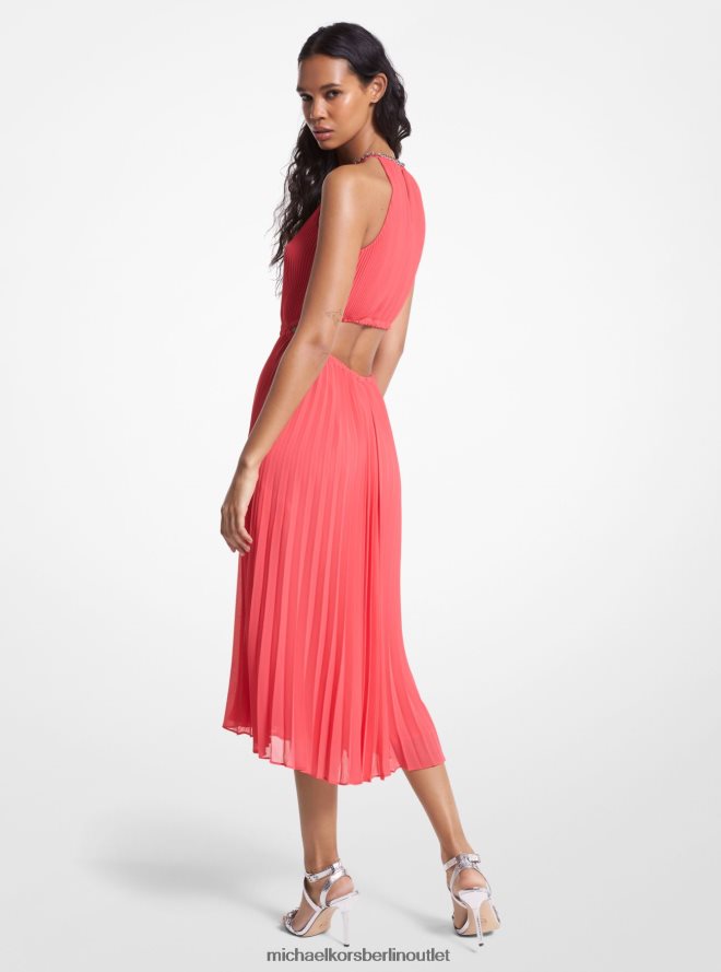 Kleidung de Michael Kors Frauen Kleid aus plissiertem Georgette mit Ausschnitten Geranie 404V2287