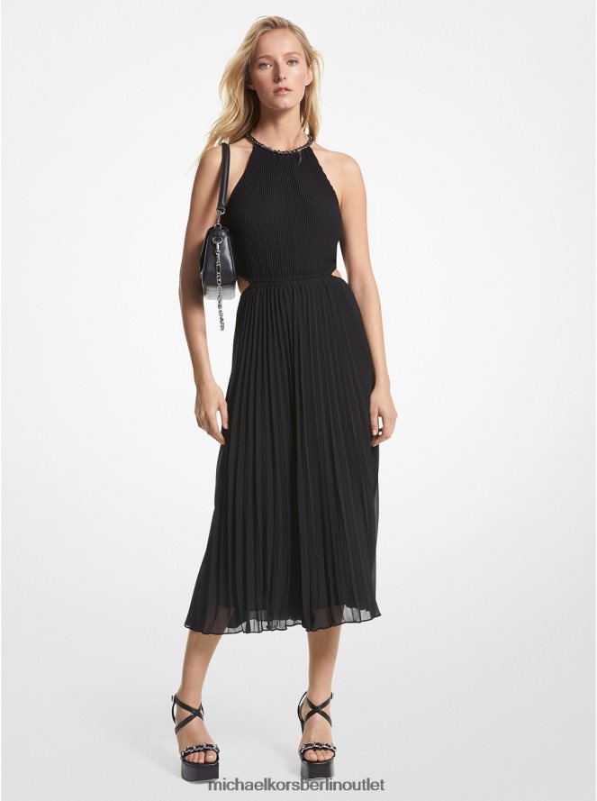 Kleidung de Michael Kors Frauen Kleid aus plissiertem Georgette mit Ausschnitten Schwarz 404V2290