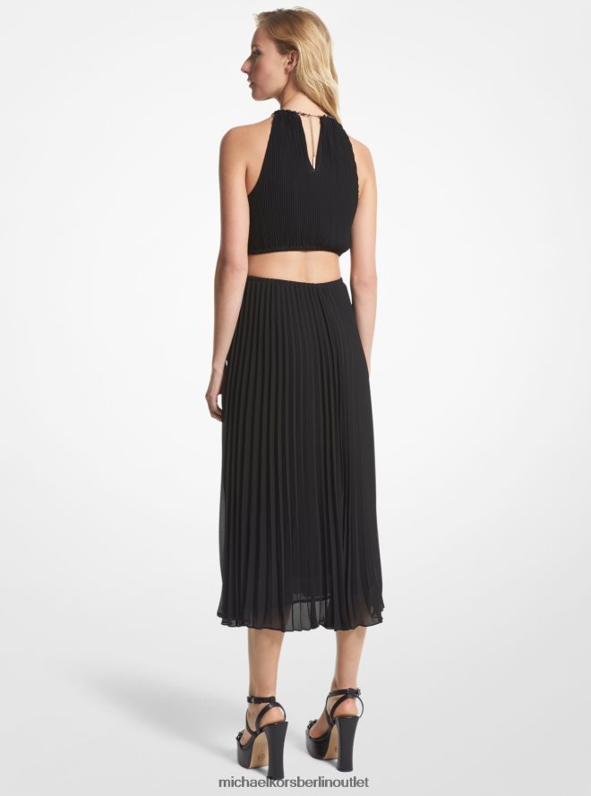 Kleidung de Michael Kors Frauen Kleid aus plissiertem Georgette mit Ausschnitten Schwarz 404V2290
