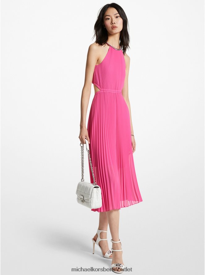 Kleidung de Michael Kors Frauen Kleid aus plissiertem Georgette mit Ausschnitten cerise 404V2289