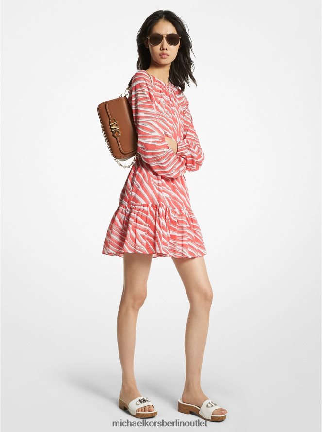 Kleidung de Michael Kors Frauen Kleid mit Zebra-Print und Cut-Outs aus Baumwolle Geranie 404V2277