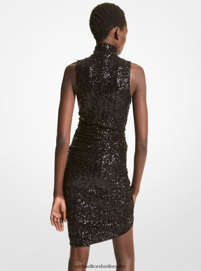 Kleidung de Michael Kors Frauen Kollektion: Kleid aus Stretch-Tüll mit Paillettenstickerei Schwarz 404V223589