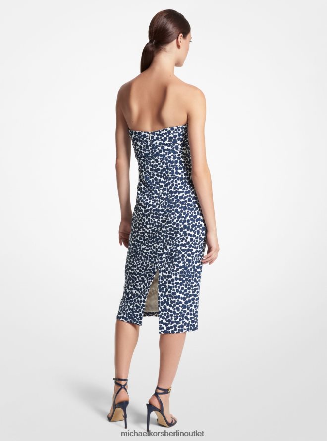 Kleidung de Michael Kors Frauen Kollektion: Stretch-Cady-Kleid mit Gepardenmuster marineblau/optweiß 404V223661
