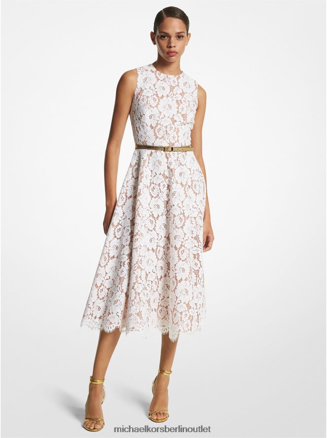 Kleidung de Michael Kors Frauen Kollektion: Tanzkleid aus Baumwollmischung mit floraler Spitze Optik weiß 404V223427