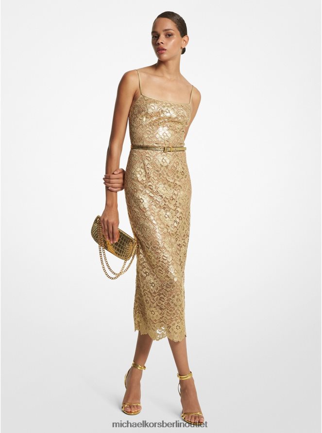 Kleidung de Michael Kors Frauen Kollektion: Unterkleid aus metallischer Spitze mit Blumenmuster Gold 404V223451