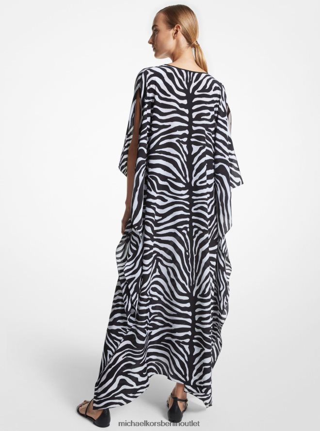 Kleidung de Michael Kors Frauen Kollektion Zebra-Kaftankleid aus Crêpe de Chine aus Seide schwarz/optisch weiß 404V223584