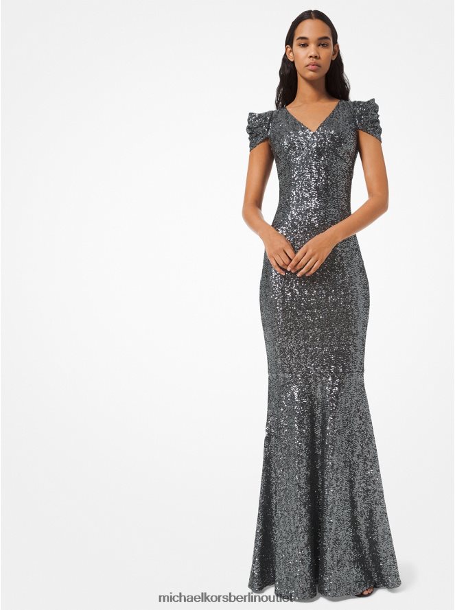 Kleidung de Michael Kors Frauen Kollektion paillettenbesetztes Mesh-Trompetenkleid Rotguss 404V223701