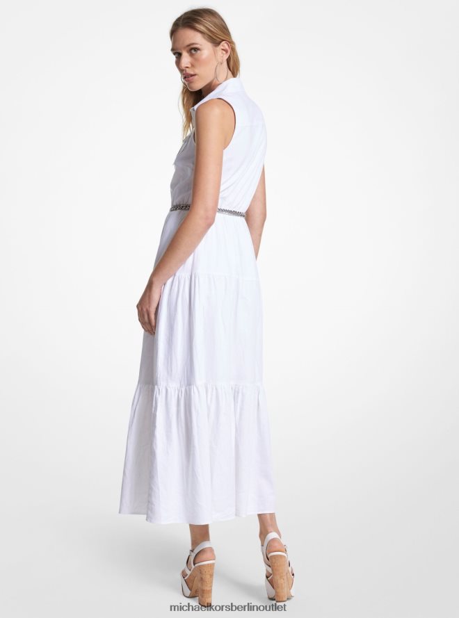 Kleidung de Michael Kors Frauen Maxi-Hemdkleid aus geflammtem Leinengemisch Weiß 404V2241