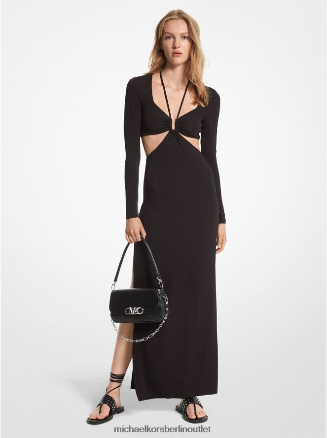 Kleidung de Michael Kors Frauen Maxikleid aus mattem Jersey mit Ausschnitten Schwarz 404V2264