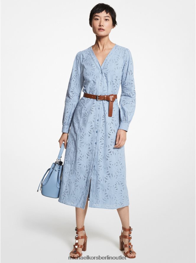 Kleidung de Michael Kors Frauen Midikleid aus Baumwolle mit Palmenösen Chambray 404V2295