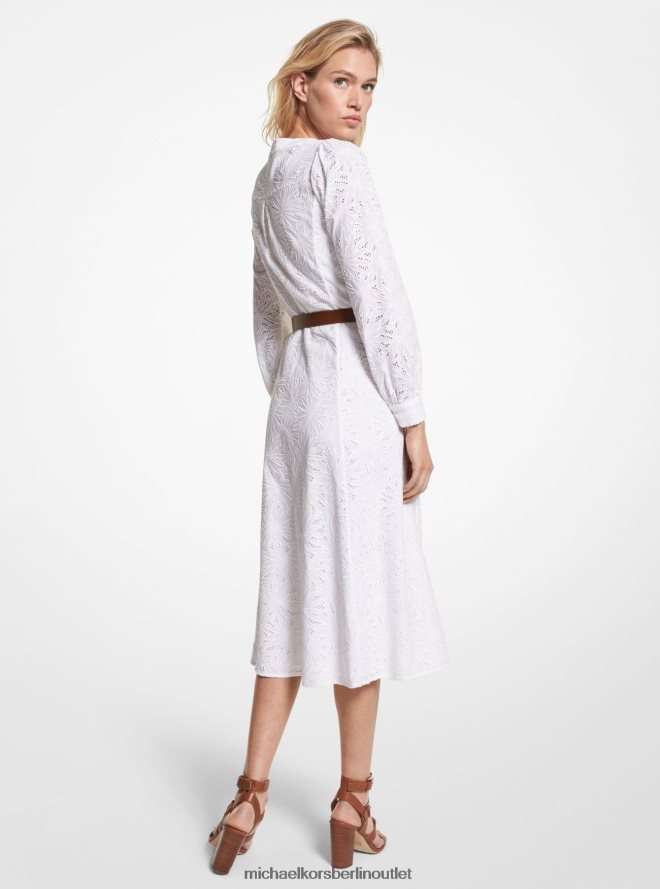 Kleidung de Michael Kors Frauen Midikleid aus Baumwolle mit Palmenösen Weiß 404V2297