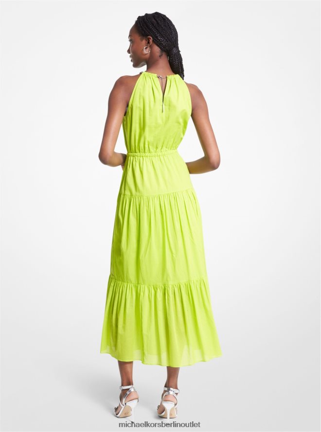 Kleidung de Michael Kors Frauen Midikleid aus Baumwollrasen mit Neckholder und Kette BRT Limeade 404V2265