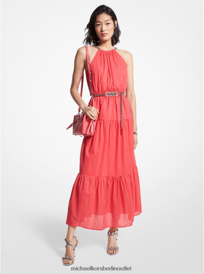 Kleidung de Michael Kors Frauen Midikleid aus Baumwollrasen mit Neckholder und Kette Geranie 404V2263