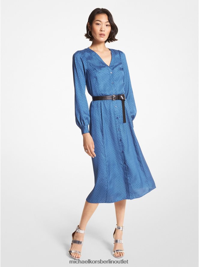 Kleidung de Michael Kors Frauen Midikleid aus Satin mit Logo Flussblau 404V22138