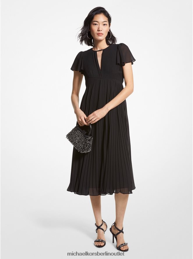 Kleidung de Michael Kors Frauen Midikleid aus plissiertem Georgette Schwarz 404V2257