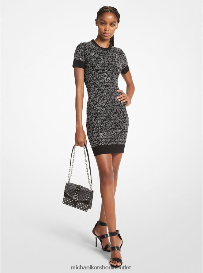 Kleidung de Michael Kors Frauen Minikleid aus Stretch-Viskose mit Nieten und Logo schwarzes Silber 404V22130
