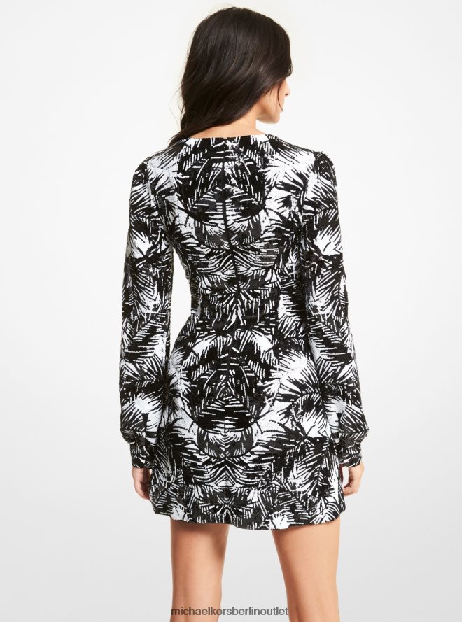 Kleidung de Michael Kors Frauen Minikleid aus Tüll mit Palmenpailletten Schwarz 404V22107