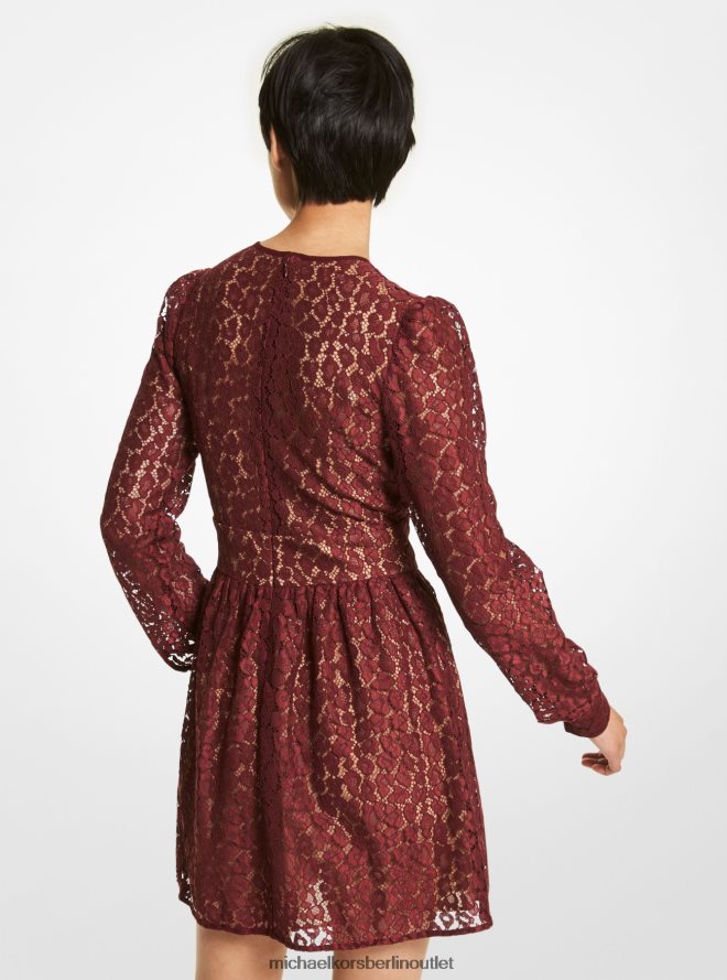 Kleidung de Michael Kors Frauen Minikleid aus schnurgebundener Spitze mit Leopardenmuster Merlot 404V22111