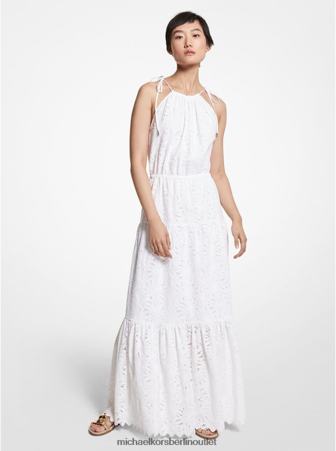 Kleidung de Michael Kors Frauen Neckholder-Kleid aus Baumwolle mit Ösen Weiß 404V2296