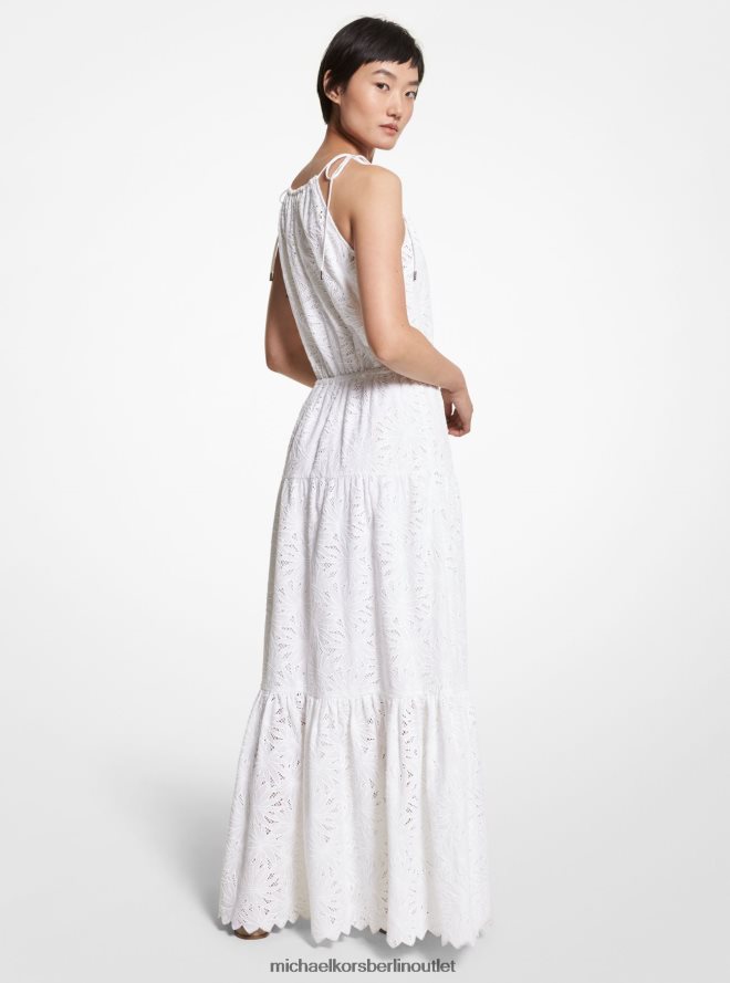 Kleidung de Michael Kors Frauen Neckholder-Kleid aus Baumwolle mit Ösen Weiß 404V2296