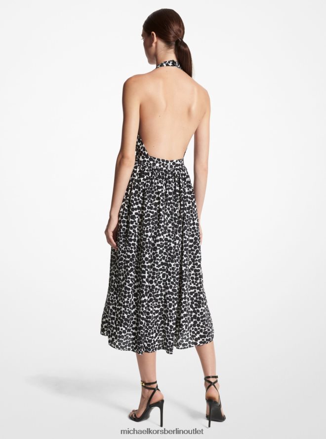 Kleidung de Michael Kors Frauen Neckholder-Kleid aus Crêpe de Chine aus Bio-Seide mit Gepardenmuster aus der Kollektion Schwarz-Weiss 404V223418