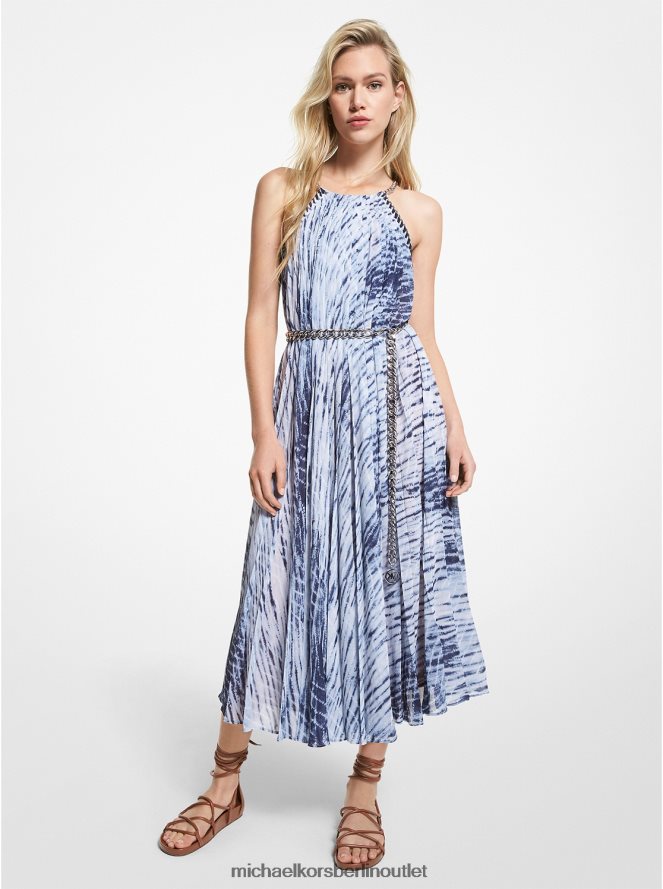 Kleidung de Michael Kors Frauen Neckholder-Kleid aus Georgette mit Batikmuster Mitternachtsblau 404V22156