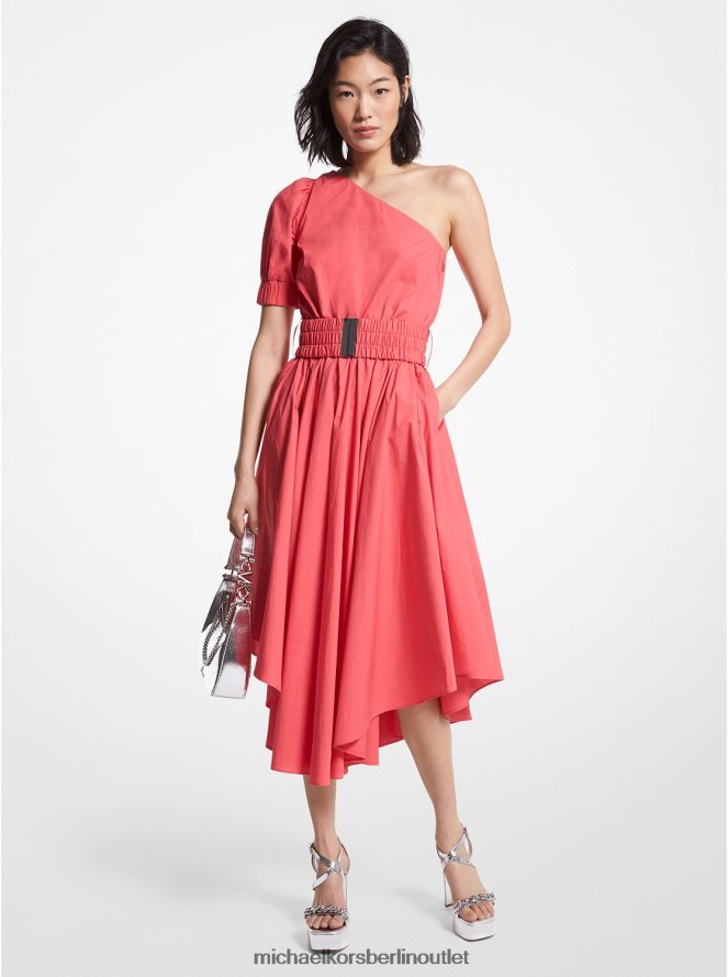 Kleidung de Michael Kors Frauen One-Shoulder-Kleid aus Stretch-Baumwollpopeline Geranie 404V22185