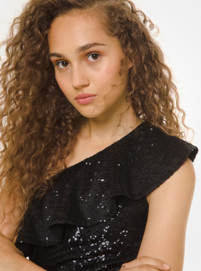 Kleidung de Michael Kors Frauen One-Shoulder-Kleid mit Pailletten Schwarz 404V22182