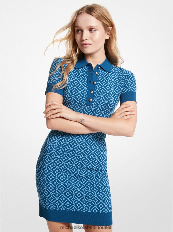 Kleidung de Michael Kors Frauen Polokleid aus Jacquard mit Logo Flussblau 404V22146