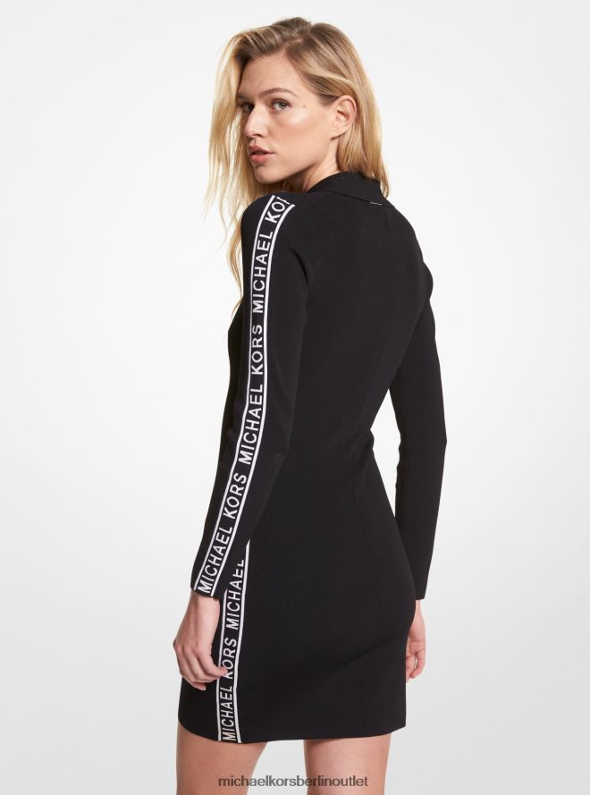 Kleidung de Michael Kors Frauen Polokleid aus Stretch-Viskose mit Logoband Schwarz 404V22102