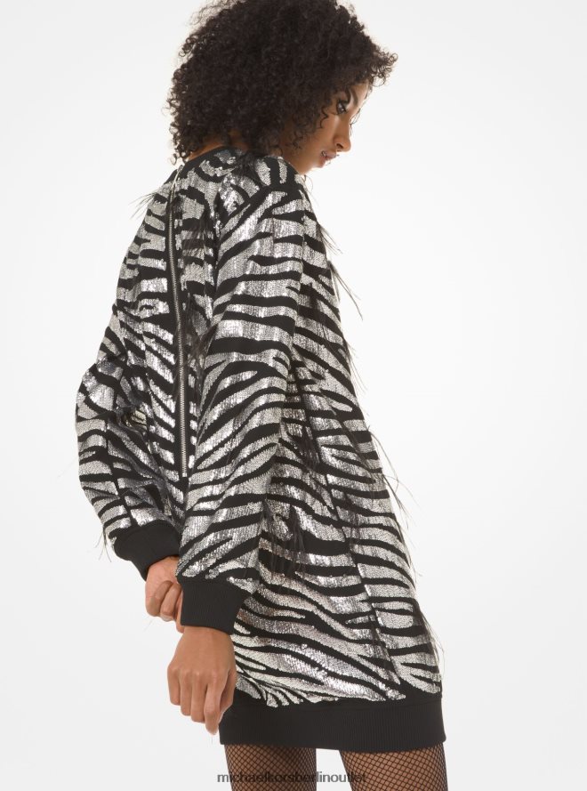 Kleidung de Michael Kors Frauen Pulloverkleid mit Zebra-Pailletten schwarzes Silber 404V22187