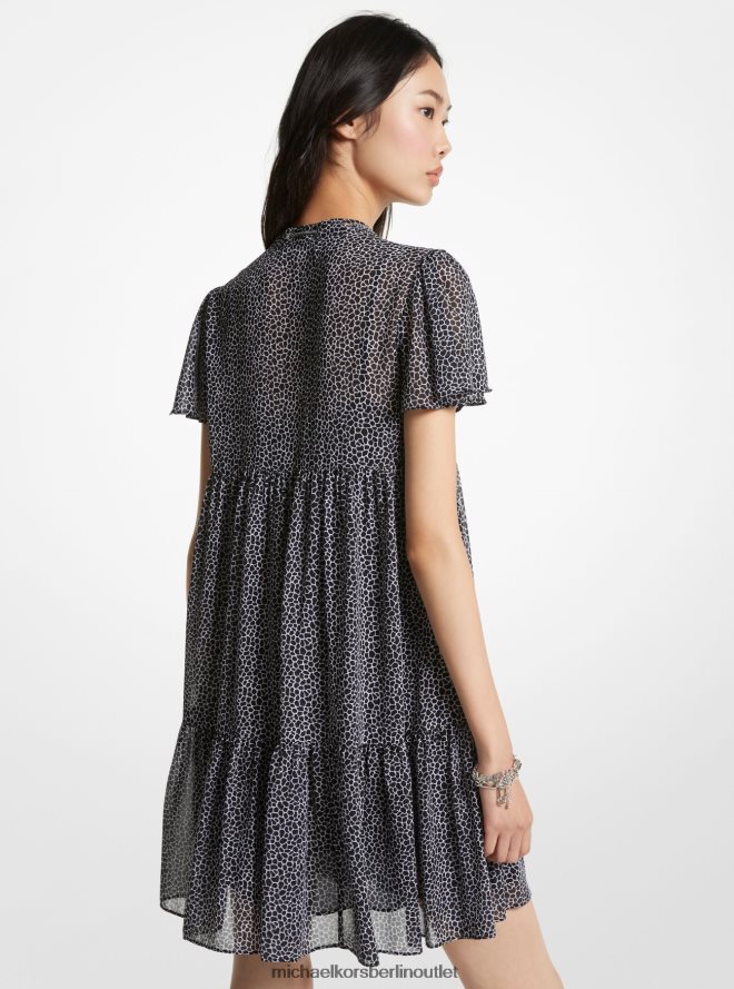 Kleidung de Michael Kors Frauen Stufenkleid aus Georgette mit Animal-Print Schwarz-Weiss 404V2286