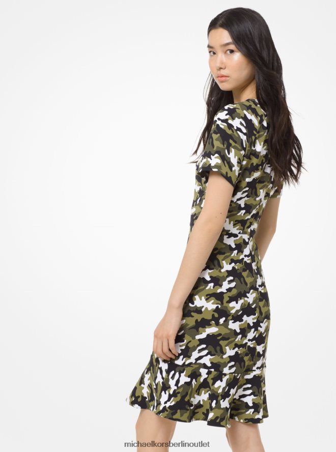Kleidung de Michael Kors Frauen Tarnfarbenes Volantkleid schwarz/efeu 404V22191