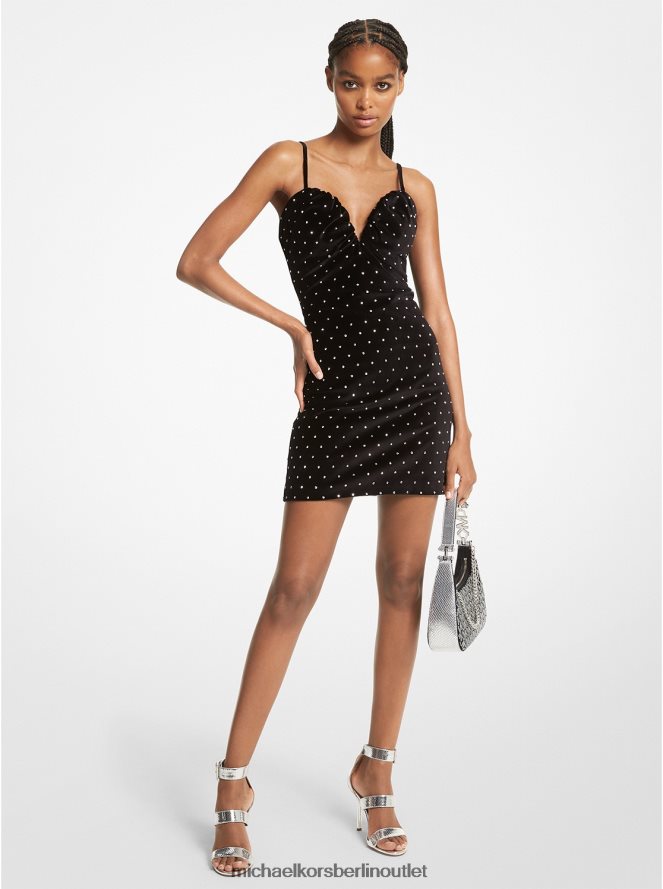 Kleidung de Michael Kors Frauen Verziertes Bustier-Minikleid aus Samt Schwarz 404V22112