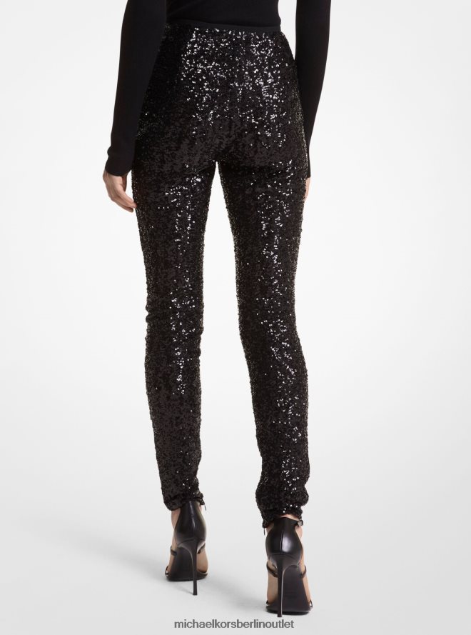 Kleidung de Michael Kors Frauen Kollektion: Leggings mit Reißverschluss aus Stretch-Jersey mit Paillettenstickerei Schwarz 404V223755