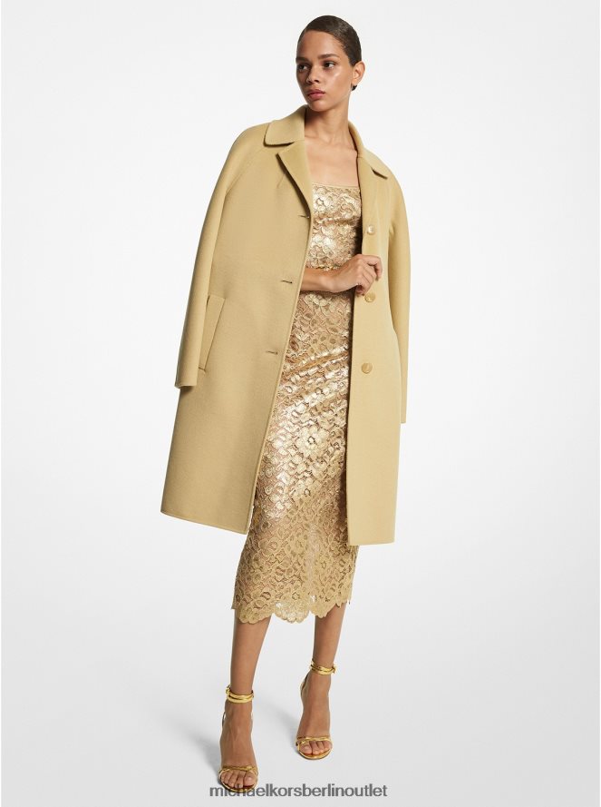 Kleidung de Michael Kors Frauen Kollektion doppelseitiger Cashgora Melton Balmacaan Düne 404V223460