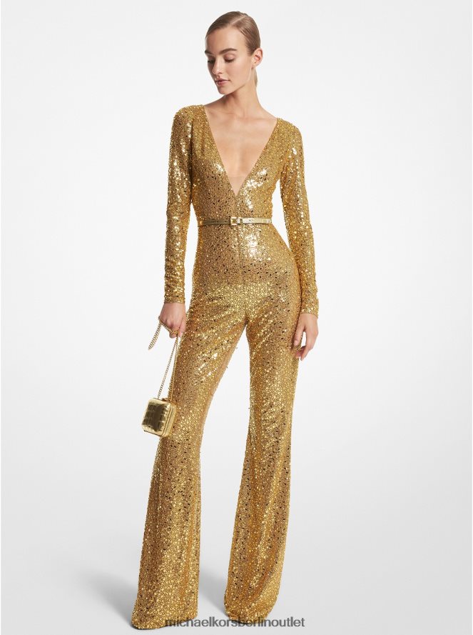 Kleidung de Michael Kors Frauen Handbestickter Overall aus Stretch-Tüll mit Pailletten aus der Kollektion Sonnenbräune 404V223452