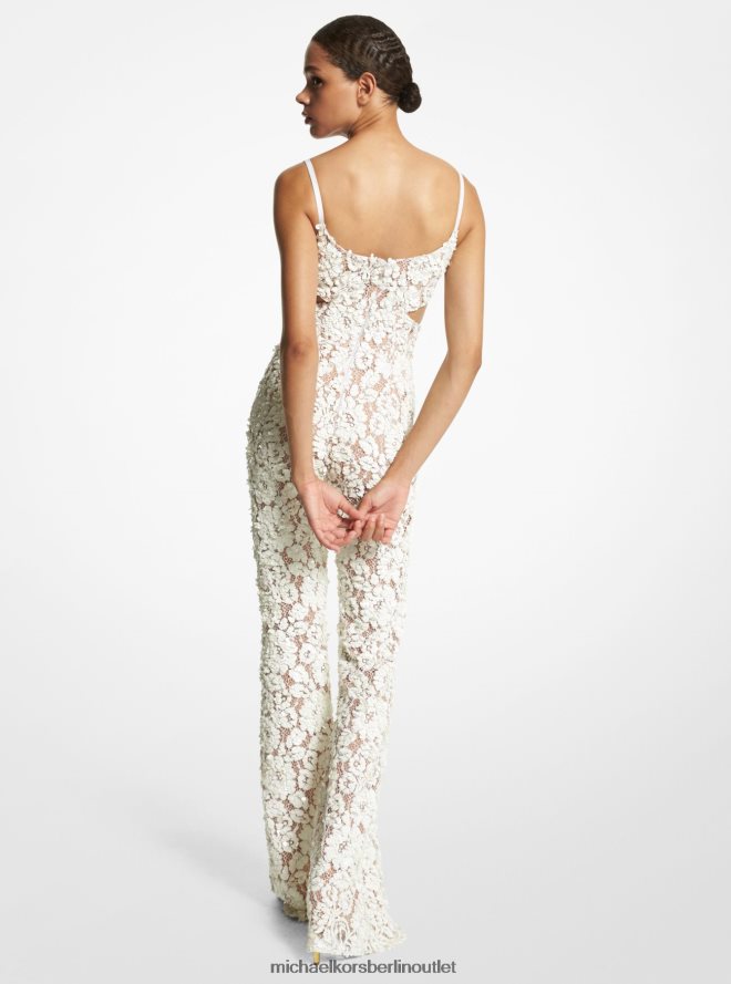 Kleidung de Michael Kors Frauen Handbestickter, ausgestellter Jumpsuit aus floraler Spitze mit Pailletten aus der Kollektion Optik weiß 404V223424
