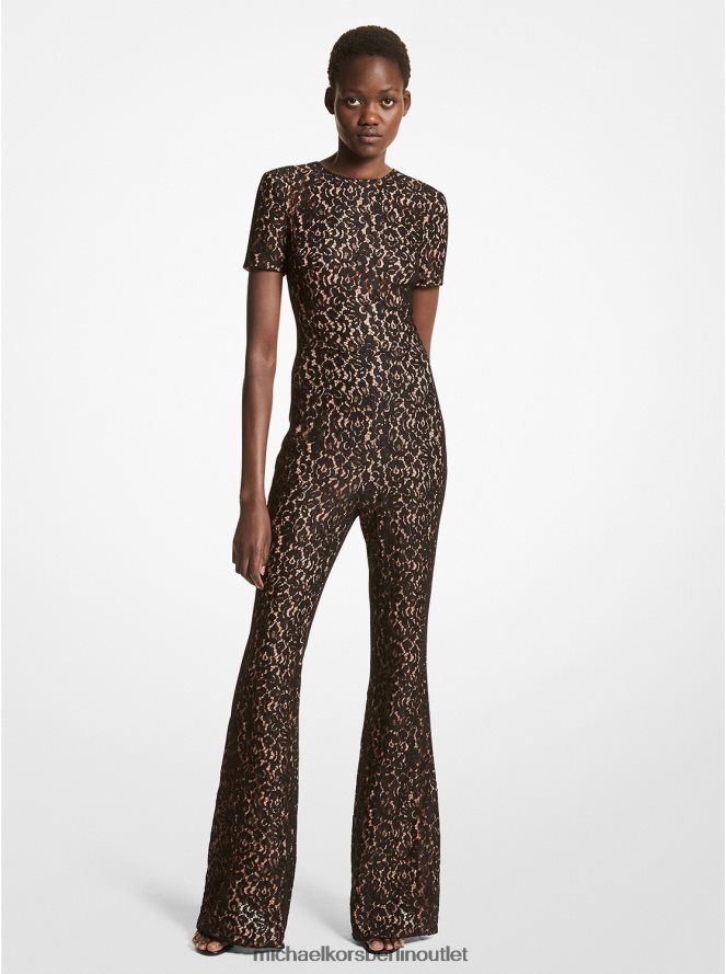 Kleidung de Michael Kors Frauen Kollektion schnurgebundener Overall aus floraler Spitze Schwarz 404V223648