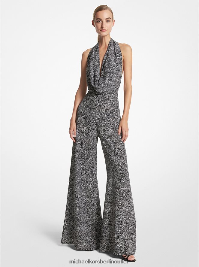 Kleidung de Michael Kors Frauen Mini-Jumpsuit aus Crêpe de Chine aus Bio-Seide mit Gepardenmuster aus der Kollektion Schwarz-Weiss 404V223417