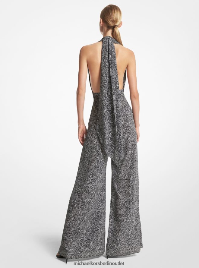 Kleidung de Michael Kors Frauen Mini-Jumpsuit aus Crêpe de Chine aus Bio-Seide mit Gepardenmuster aus der Kollektion Schwarz-Weiss 404V223417