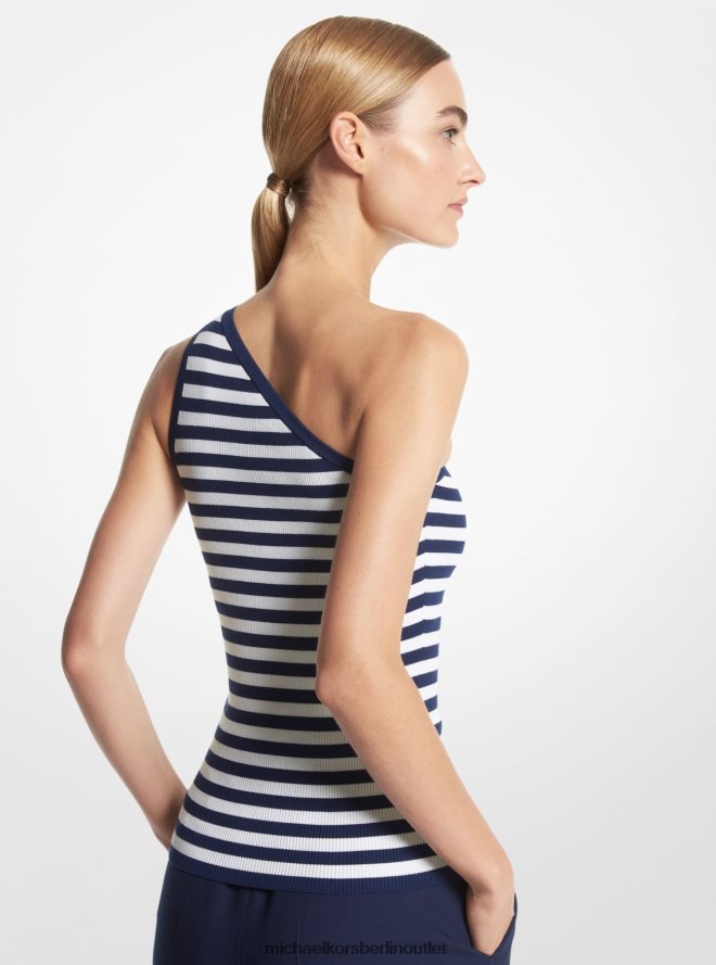 Kleidung de Michael Kors Frauen Gestreiftes One-Shoulder-Tanktop aus der Kollektion aus gerippter Stretch-Viskose marine/weiß 404V223576