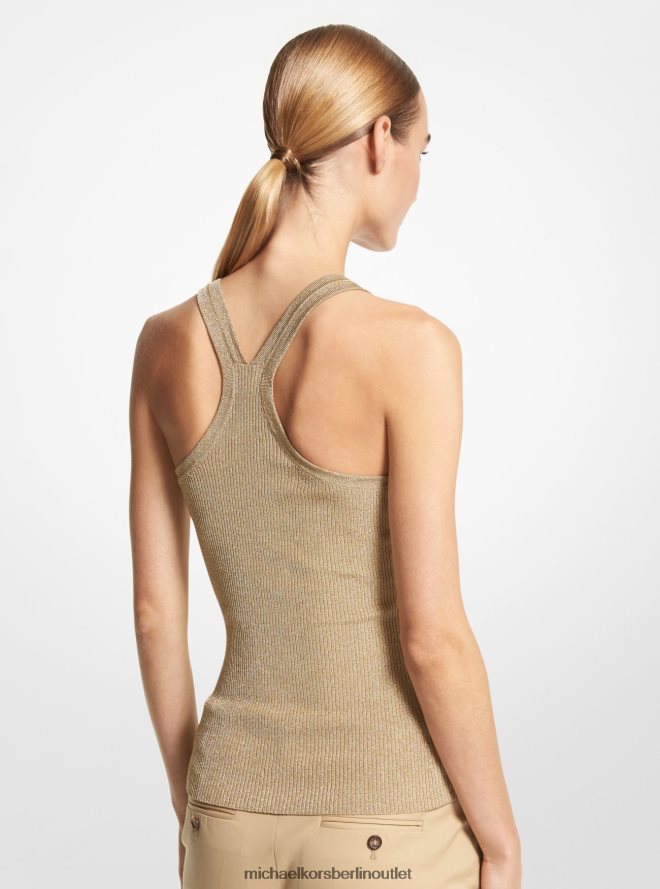 Kleidung de Michael Kors Frauen Tanktop aus gerippter Stretch-Viskose aus der Metallic-Kollektion Gold 404V223537