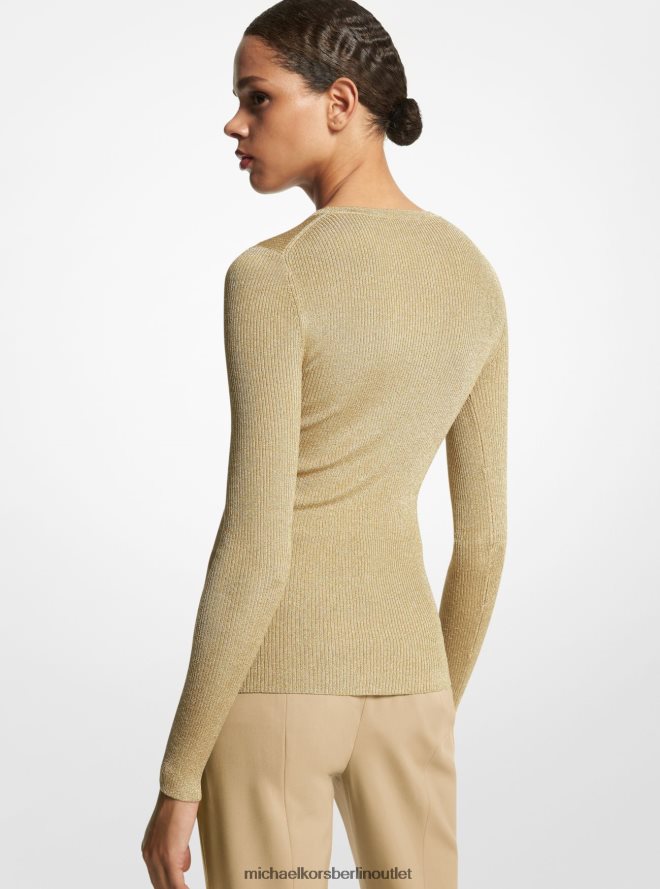 Kleidung de Michael Kors Frauen Federleichter Pullover aus metallischer Viskosemischung aus der Hutton-Kollektion Gold 404V223470