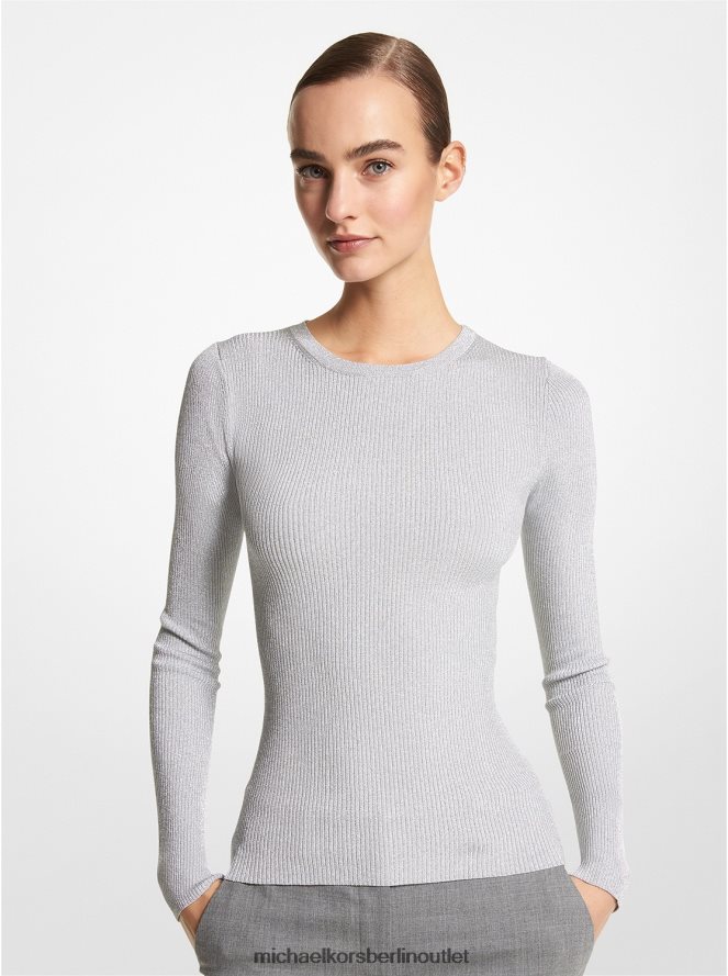 Kleidung de Michael Kors Frauen Federleichter Pullover aus metallischer Viskosemischung aus der Hutton-Kollektion Silber 404V223469